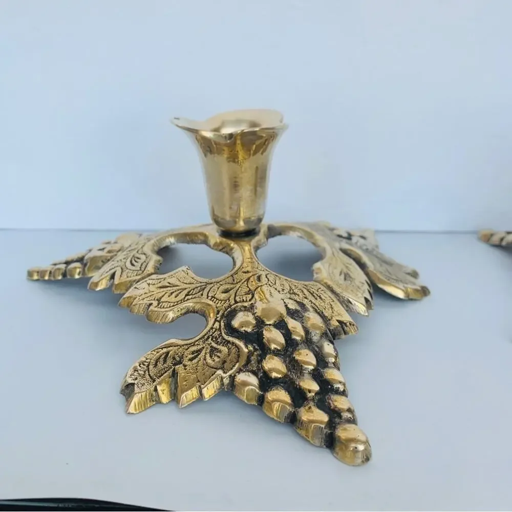 Vintage Brass Candle Holder Set